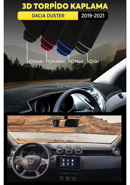 Dacıa Duster (2019-2021) 3D Torpido Koruma Kılıfı - Ön Göğüs Kaplama - Gri Şerit