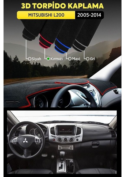 Mitsubishi L200 (2005-2014) Uyumlu 3D Torpido Koruma Kılıfı - Ön Göğüs Kaplama - Kırmızı Şerit