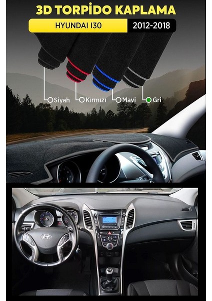 Hyundai I30 (2012-2018) 3D Torpido Koruma Kılıfı - Ön Göğüs Panel Kaplama - Gri Şerit