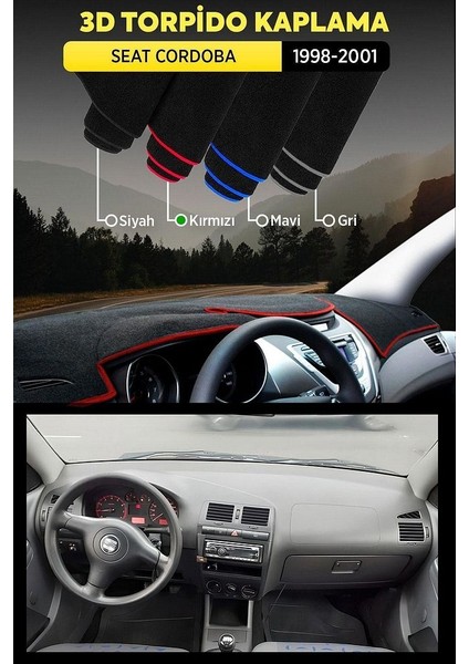 Seat Cordoba (1998-2001) 3D Torpido Koruma Kılıfı - Ön Göğüs Kaplama - Kırmızı Şerit