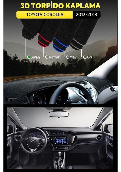 Toyota Corolla (2013-2018) 3D Torpido Kılıfı Panel Koruyucu Göğüs Kaplama - Siyah Şerit