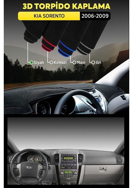 Kia Sorento (2006-2009) 3D Torpido Koruma Kılıfı - Ön Göğüs Panel Kaplama - Siyah Şerit