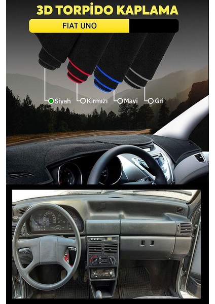 Fiat Uno 3D Torpido Kılıfı Panel Koruyucu Göğüs Kaplama - Siyah Şerit
