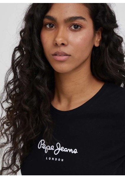 Bisiklet Yaka Baskılı Siyah Kadın T-Shirt PL505202 modelleri