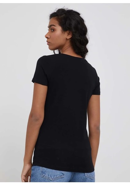 Bisiklet Yaka Baskılı Siyah Kadın T-Shirt PL505202 fırsatları