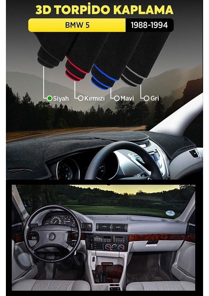 Bmw 5 (1988-1994) 3D Torpido Koruma Kılıfı - Ön Göğüs Kaplama - Siyah Şerit