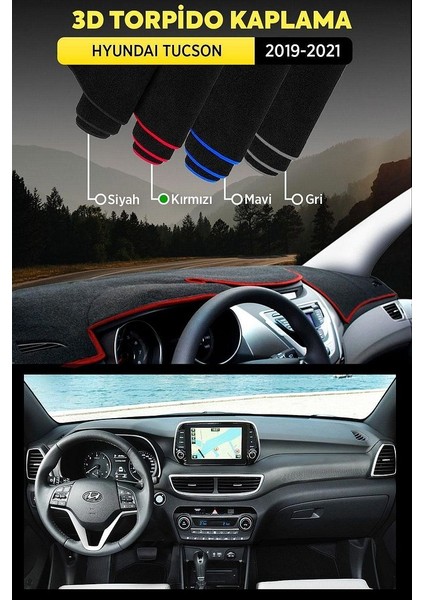 Hyundaı Tucson (2019-2021) 3D Torpido Koruma Kılıfı - Ön Göğüs Panel Kaplama - Kırmızı Şerit