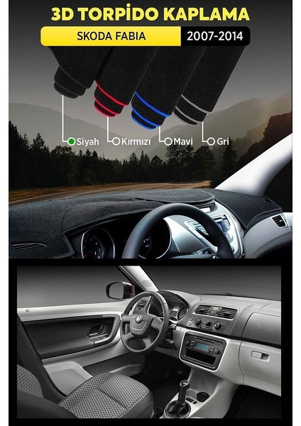 Skoda Fabıa (2007-2014) 3D Torpido Koruma Kılıfı - Ön Göğüs Kaplama - Siyah Şerit