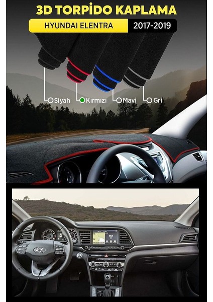 Hyundai Elentra (2017-2019) 3D Torpido Koruma Kılıfı - Ön Göğüs Panel Kaplama - Kırmızı Şerit
