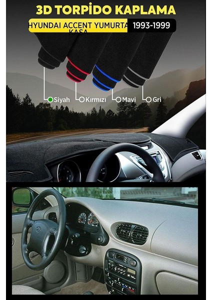 Hyundaı Accent Yumurta Kasa (1993-1999) 3D Torpido Koruma Kılıfı - Siyah Şerit