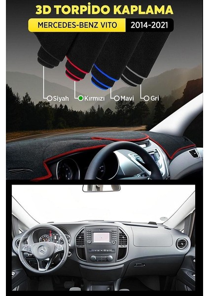 Mercedes - Benz Vıto (2014-2021) 3D Torpido Koruma Kılıfı - Ön Göğüs Kaplama - Kırmızı Şerit