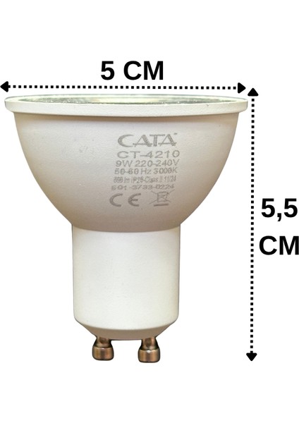 (8 adet) Cata 9W (50W) Sarı Işık (3000K) Dim Edilebilir GU10 DUYLU LED Spot Ampul