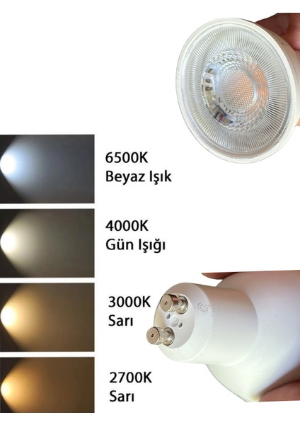 (8 adet) Cata 9W (50W) Sarı Işık (3000K) Dim Edilebilir GU10 DUYLU LED Spot Ampul