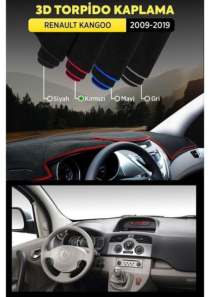 Renault Kangoo (2009-2019) 3D Torpido Koruma Kılıfı - Ön Göğüs Kaplama - Kırmızı Şerit