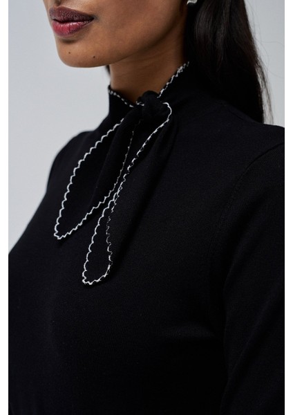 Yuvarlak Yaka Standart Işlemeli Siyah Kazak Kadın 21008893 fırsatları