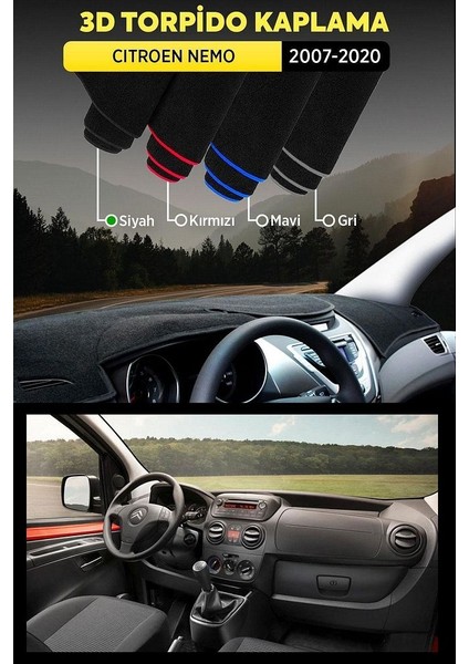 Cıtroen Nemo (2007-2020) 3D Torpido Kılıfı Panel Koruyucu Göğüs Kaplama - Siyah Şerit