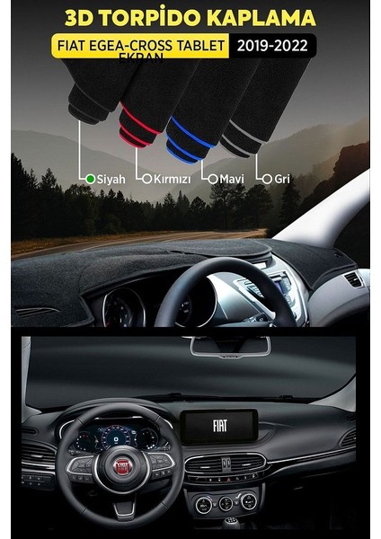 Fiat Egea Cross Tablet Ekran (2019-2022) 3D Torpido Panel Koruyucu Kılıf - Siyah Şerit