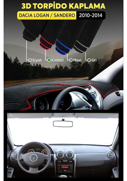 Dacıa Logan / Sandero (2010-2014) 3D Torpido Koruma Kılıfı - Ön Göğüs Kaplama - Kırmızı Şerit