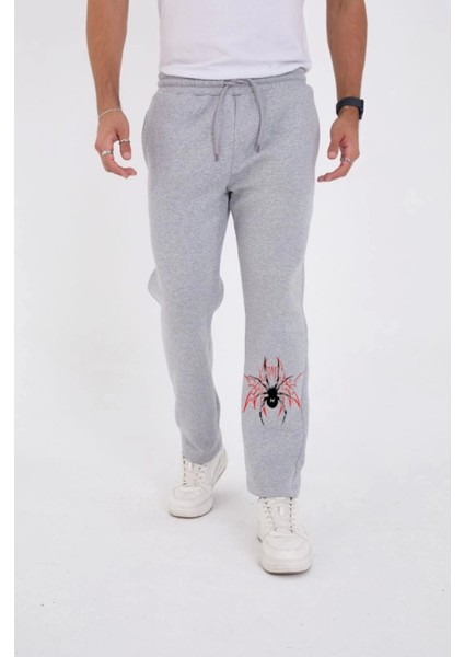 Oversize Üç Iplik Baskılı Eşofman Pantolon - Gri