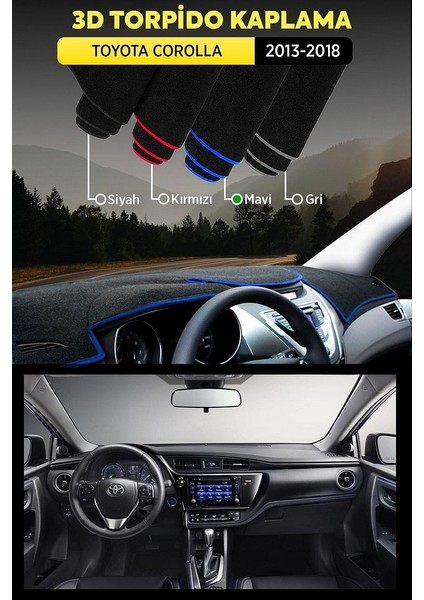 Toyota Corolla (2013-2018) 3D Torpido Kılıfı Panel Koruyucu Göğüs Kaplama - Mavi Şerit