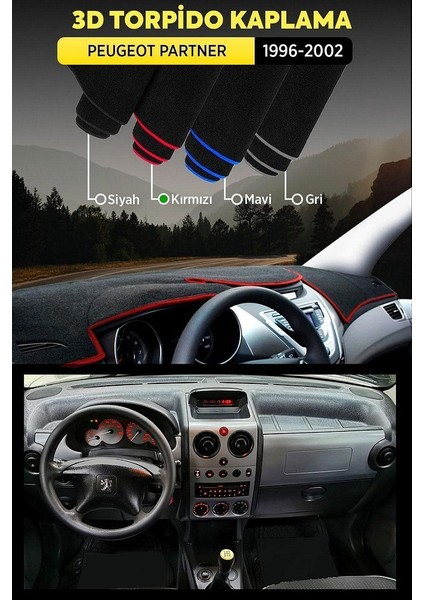 Peugeot Partner (1996-2002) 3D Torpido Koruma Kılıfı - Ön Göğüs Kaplama - Kırmızı Şerit