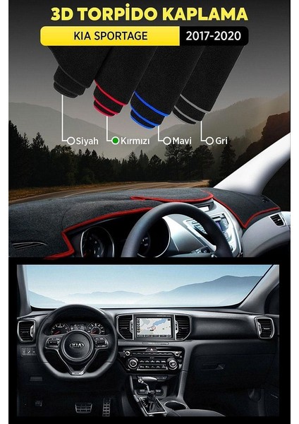 Kıa Sportage (2017-2020) 3D Torpido Koruma Kılıfı - Ön Göğüs Panel Kaplama - Kırmızı Şerit