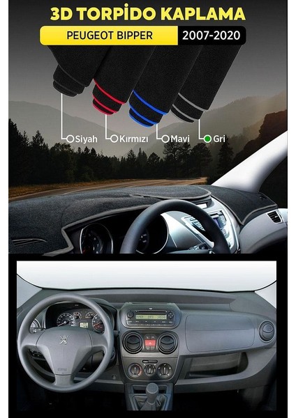 Peugeot Bıpper (2007-2020) 3D Torpido Kılıfı Panel Koruyucu Göğüs Kaplama - Gri Şerit