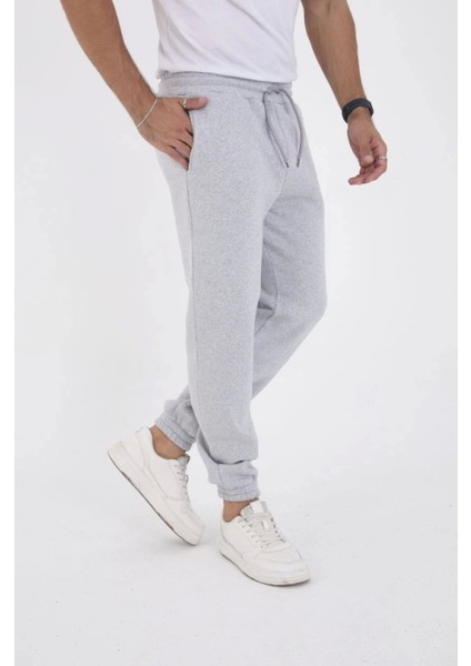 Unisex Kışlık Üç Iplik Lastikli Eşofman Pantolon - Gri