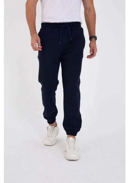 Unisex Kışlık Üç Iplik Lastikli Eşofman Pantolon - Lacivert