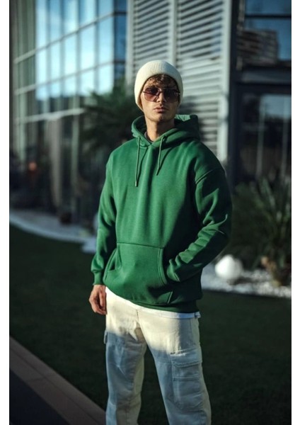 Üç Iplik Penye Kapşonlu Basic Sweatshirt - Haki