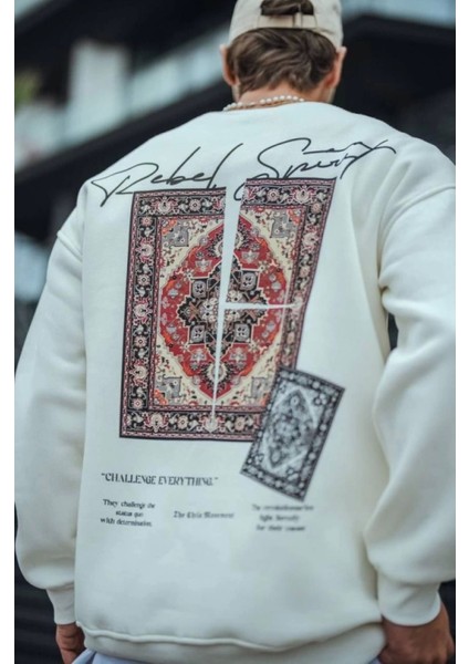 Uzun Kol Bisiklet Yaka Baskılı Sweatshirt - Beyaz modelleri