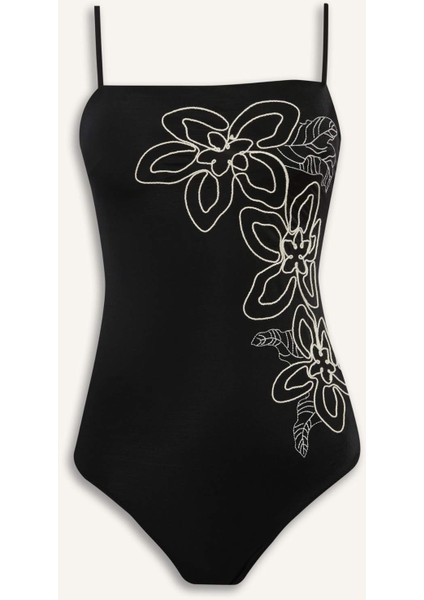 Regular Fit Nakışlı Askılı Mayo-Fall in Love E2572AX25SM