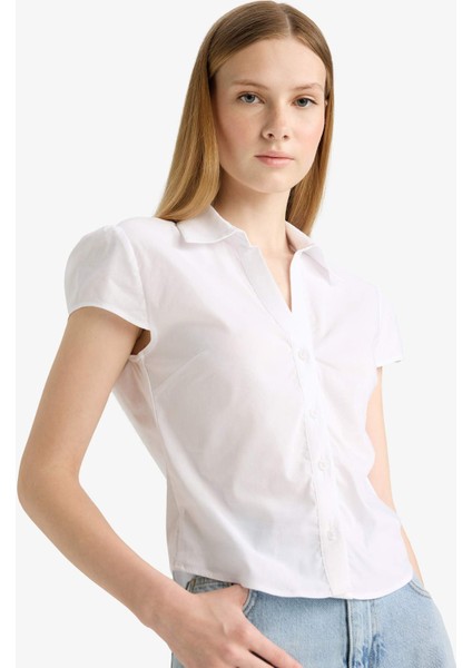 Coool Fitted Poplin Kısa Kollu Beyaz Gömlek F6354AX25HS fırsatları