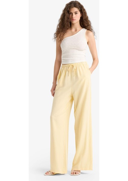 Keten Karışımlı Palazzo Pantolon Wide Leg Geniş Bol Paça Üç Cepli Normal Bel Basic Düz Standart Boy C4545AX25SP fiyatları