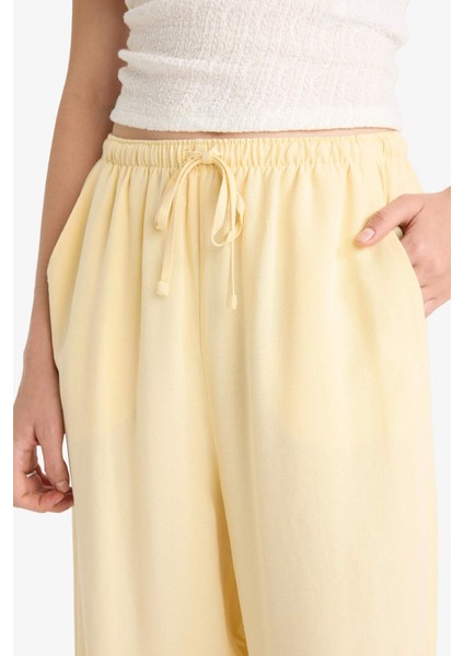 Keten Karışımlı Palazzo Pantolon Wide Leg Geniş Bol Paça Üç Cepli Normal Bel Basic Düz Standart Boy C4545AX25SP indirimleri