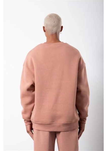 Unisex Biskilet Yaka Üç Iplik Sweatshirt - Pembe modelleri