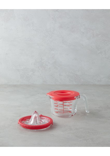 Cam Narenciye Sıkacaklı Ölçü Kabı Mutfak Gereci 500 ml Kırmızı