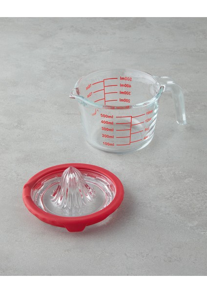 Cam Narenciye Sıkacaklı Ölçü Kabı Mutfak Gereci 500 ml Kırmızı