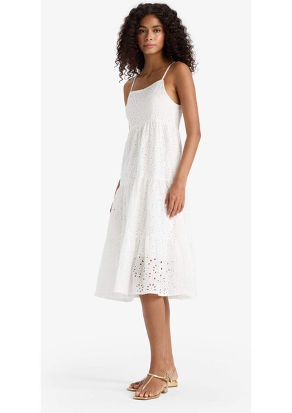 Kare Yaka Terry Cotton Beyaz Askılı Midi Elbise F9270AX25SM modelleri