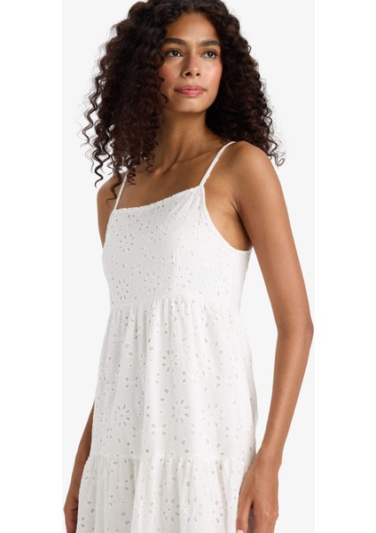 Kare Yaka Terry Cotton Beyaz Askılı Midi Elbise F9270AX25SM fırsatları