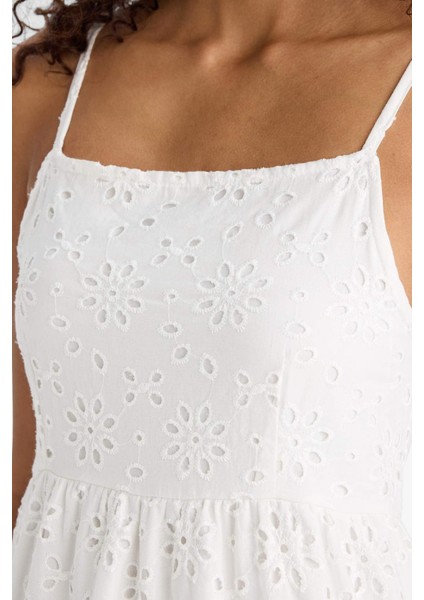 Kare Yaka Terry Cotton Beyaz Askılı Midi Elbise F9270AX25SM indirimleri