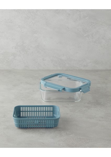 Moneta Cam Süzgeçli Saklama Kabı 1050 ml Mavi