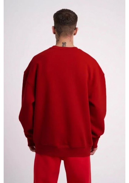 Unisex Biskilet Yaka Üç Iplik Sweatshirt - Kırmızı fiyatları
