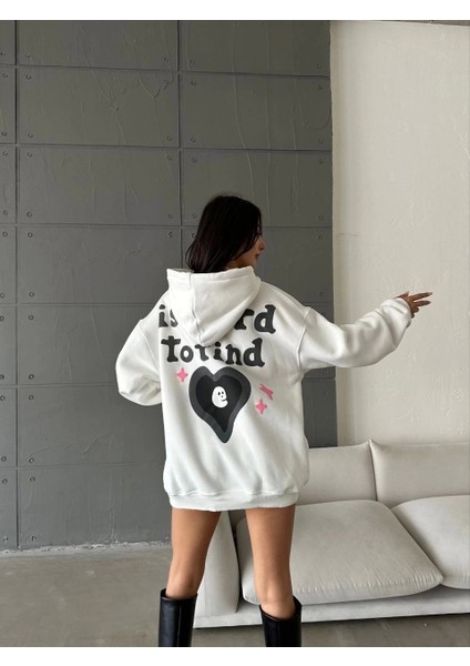 3 Iplik Şardonlu Oversize Compact True Baskılı Sweat Beyaz