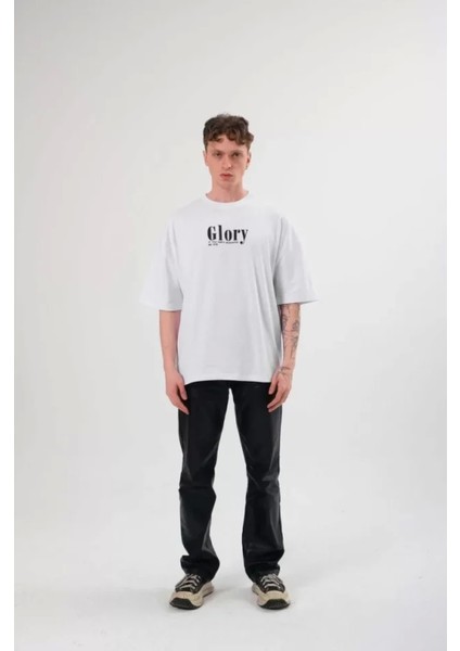 Unisex Bisiklet Yaka Baskılı Oversize T-Shirt - Siyah fiyatları