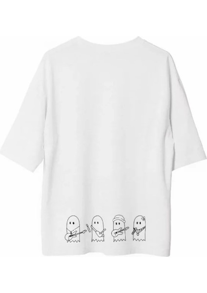Unisex Bisiklet Yaka Baskılı Oversize T-Shirt - Beyaz fiyatları
