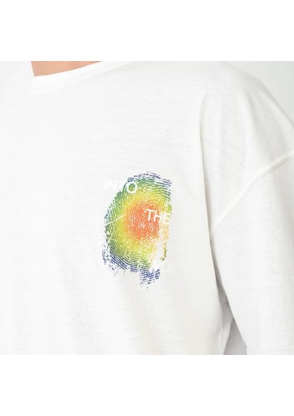 Unisex Bisiklet Yaka Baskılı Oversize T-Shirt - Beyaz fırsatları