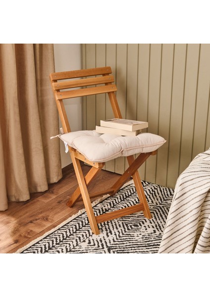 Soft Palm Breeze Ince Çizgili Sandalye Minderi - Ekru / Bej - 43X43 cm fiyatları