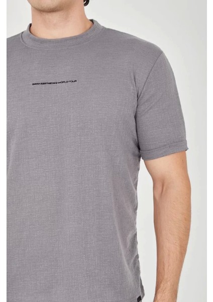 Unisex Jakar Kumaş Slim Fit T-Shirt - Boyalı Gri modelleri