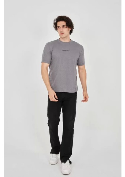 Unisex Jakar Kumaş Slim Fit T-Shirt - Boyalı Gri fırsatları